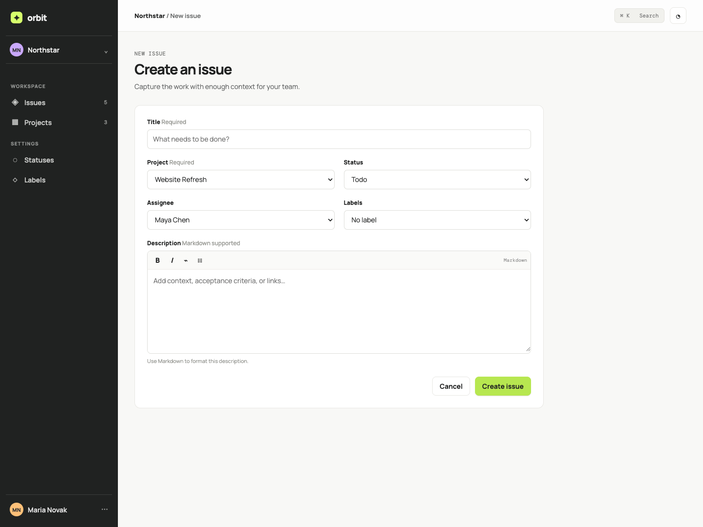 Terra high new issue screen with dark navigation, editor and separate properties panel.